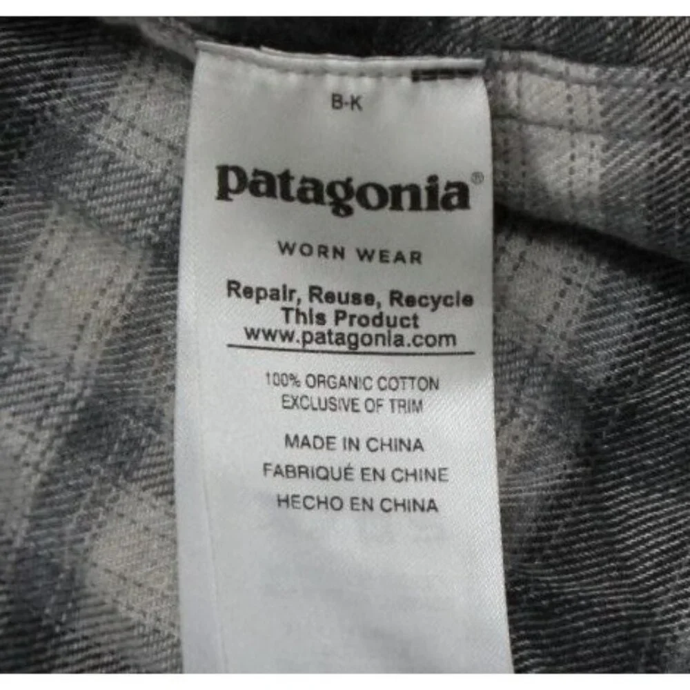 Patagonia Mens Organic Cotton Plaid Button-Up Shirt XXL Black & White - Picture 4 of 9